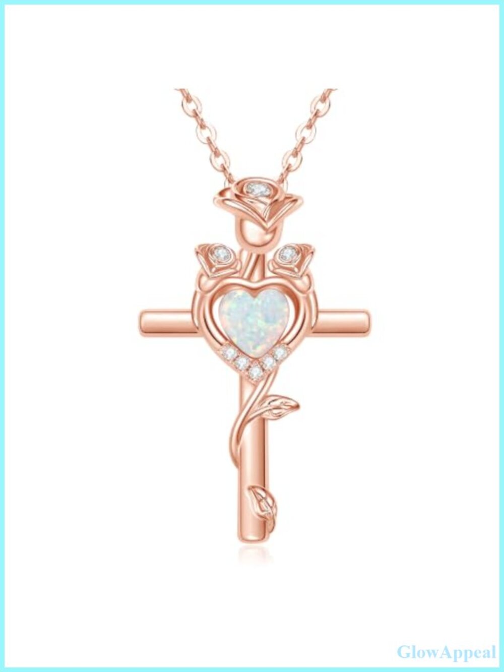 Rose Gold Plated Rose Heart Cross Birthstone Pendant Necklace 18in